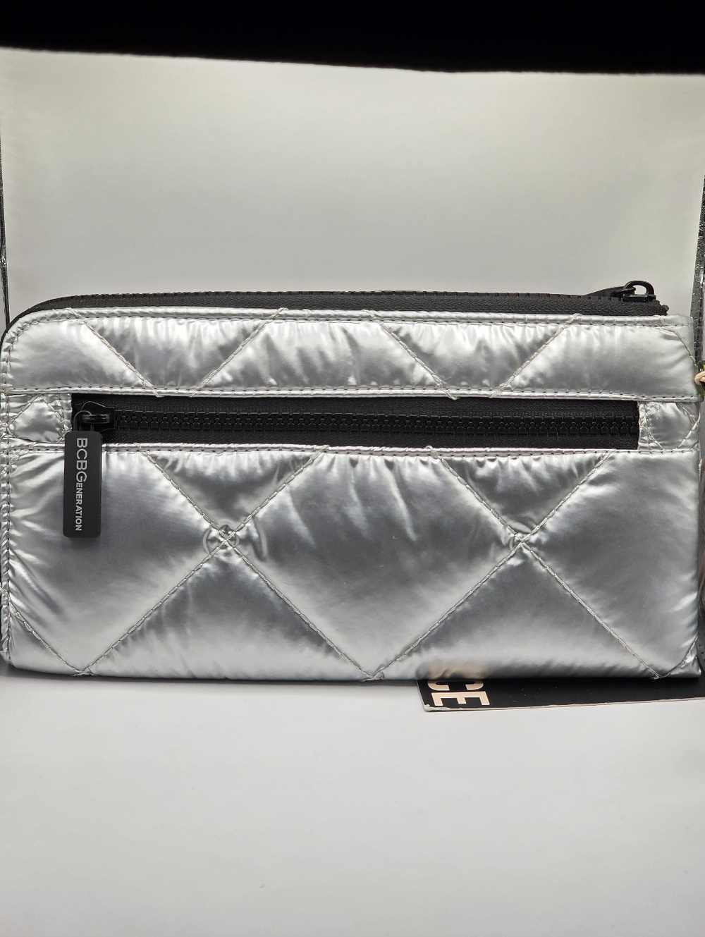 BCBGeneration Quilted Metallic Silver Zip Pouch - Picture 2 of 10